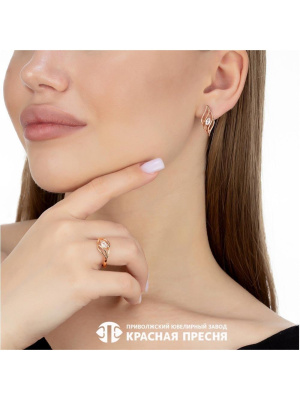 Серьги серебро 925 пробы, покрытие - золочение, вставка - фианит (недрагоценный камень)