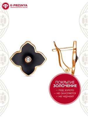 Серьги бижутерия, покрытие - золочение, отделка - эмаль, вставка - стекло ювелирное preciosa