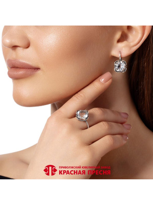 Серьги серебро 925 пробы, покрытие - оксидирование, вставка - горный хрусталь