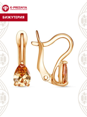 Серьги бижутерия, покрытие - золочение, вставка - фианит (недрагоценный камень)