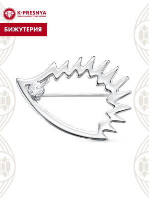 Брошь бижутерия, покрытие - платинирование, вставка - фианит (недрагоценный камень)