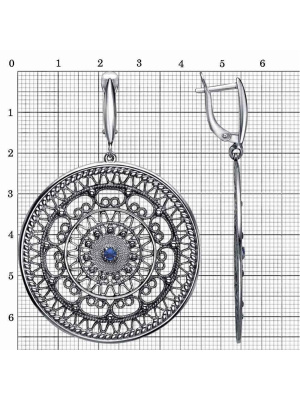 Серьги серебро 925 пробы, покрытие - оксидирование, вставка - искусственная шпинель