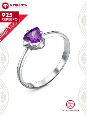 Кольцо серебро 925 пробы, покрытие - родирование, вставка - фианит (недрагоценный камень)