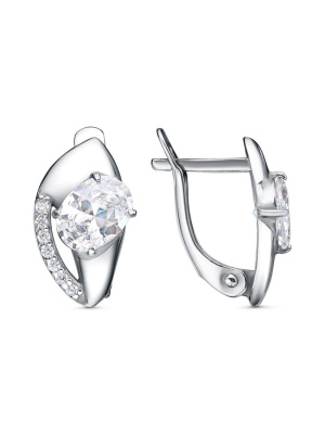 Серьги серебро 925 пробы, покрытие - платинирование, вставка - фианит (недрагоценный камень)