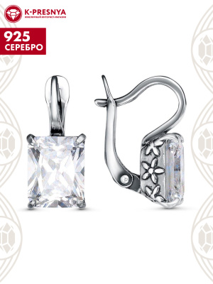 Серьги серебро 925 пробы, покрытие - оксидирование, вставка - фианит (недрагоценный камень)