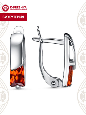 Серьги бижутерия, покрытие - платинирование, вставка - фианит (недрагоценный камень)