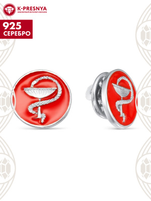 Значок серебро 925 пробы, покрытие - родирование, отделка - эмаль, без вставок