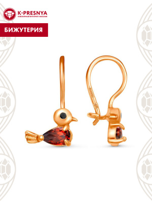 Серьги бижутерия, покрытие - золочение, отделка - эмаль, вставка - фианит (недрагоценный камень)