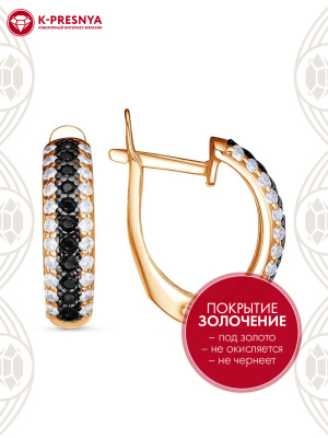 Серьги серебро 925 пробы, покрытие - золочение, выборочное родирование, вставка - фианит (недрагоценный камень)