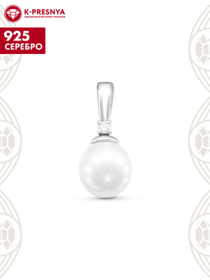 Подвеска серебро 925 пробы, покрытие - родирование, вставка - имитация жемчуга, фианит (недрагоценный камень)