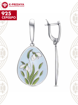 Серьги серебро 925 пробы, покрытие - платинирование, отделка - эмаль, без вставок