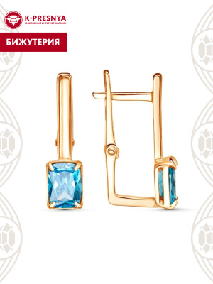 Серьги бижутерия, покрытие - золочение, вставка - фианит (недрагоценный камень)