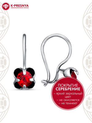 Серьги бижутерия, покрытие - серебрение с оксидированием, вставка - стекло ювелирное preciosa