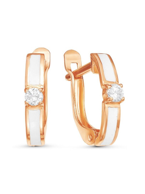 Серьги серебро 925 пробы, покрытие - золочение, отделка - эмаль, вставка - фианит (недрагоценный камень)