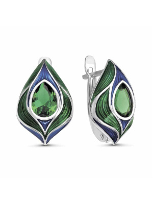 Серьги серебро 925 пробы, покрытие - родирование, отделка - эмаль, вставка - искусственная шпинель