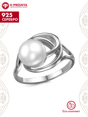 Кольцо серебро 925 пробы, покрытие - оксидирование, вставка - культивированный жемчуг