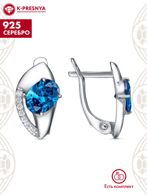 Серьги серебро 925 пробы, покрытие - платинирование, вставка - фианит (недрагоценный камень)