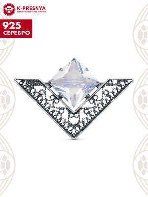 Брошь серебро 925 пробы, покрытие - оксидирование, вставка - стекло ювелирное собственной огранки
