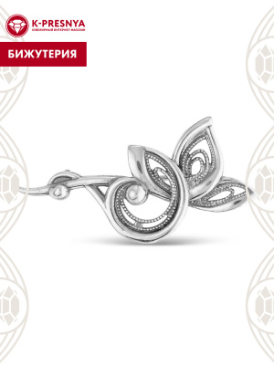 Брошь бижутерия, покрытие - серебрение с оксидированием, без вставок