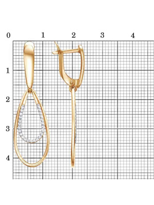 Серьги серебро 925 пробы, покрытие - золочение, выборочное родирование, вставка - фианит (недрагоценный камень)