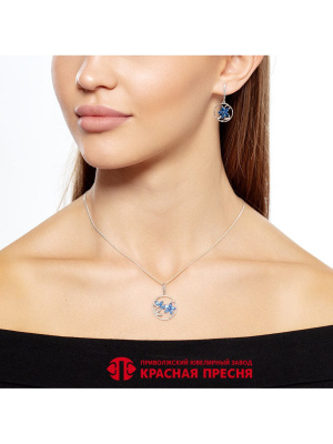 Серьги серебро 925 пробы, покрытие - платинирование, вставка - искусственная шпинель