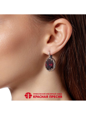 Серьги серебро 925 пробы, покрытие - оксидирование, вставка - фианит (недрагоценный камень)