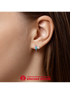 Серьги серебро 925 пробы, покрытие - родирование, вставка - фианит (недрагоценный камень)