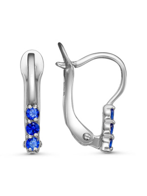 Серьги серебро 925 пробы, покрытие - платинирование, вставка - искусственная шпинель