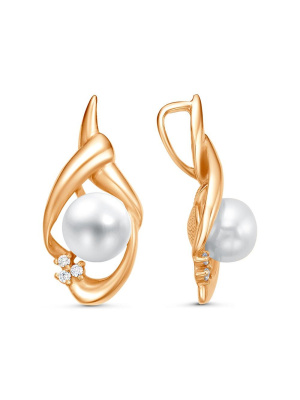 Подвеска серебро 925 пробы, покрытие - золочение, вставка - имитация жемчуга, фианит (недрагоценный камень)