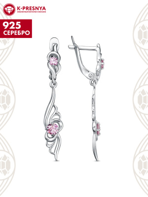 Серьги серебро 925 пробы, покрытие - родирование, вставка - фианит (недрагоценный камень)