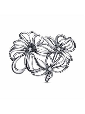 Брошь серебро 925 пробы, покрытие - оксидирование, вставка - фианит (недрагоценный камень)