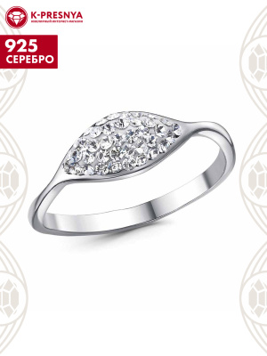 Кольцо серебро 925 пробы, покрытие - платинирование, вставка - стекло ювелирное preciosa