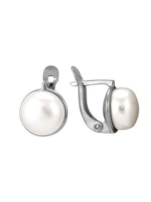 Серьги серебро 925 пробы, покрытие - родирование, вставка - культивированный жемчуг