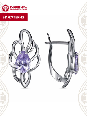 Серьги бижутерия, покрытие - серебрение с оксидированием, вставка - фианит (недрагоценный камень)
