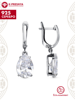 Серьги серебро 925 пробы, покрытие - оксидирование, вставка - фианит (недрагоценный камень)