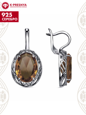 Серьги серебро 925 пробы, покрытие - оксидирование, вставка - искусственный султанит