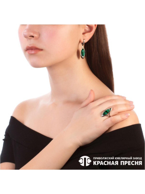 Серьги серебро 925 пробы, покрытие - оксидирование, вставка - искусственный малахит