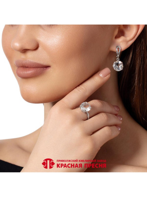 Серьги серебро 925 пробы, покрытие - родирование, вставка - горный хрусталь