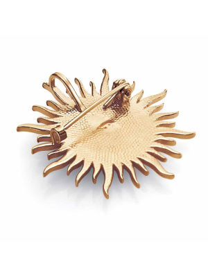 Брошь бижутерия, покрытие - золочение, выборочное родирование, вставка - искусственный агат черный, стекло ювелирное preciosa