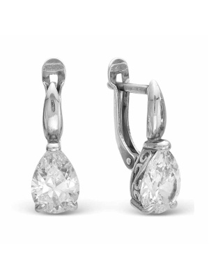 Серьги бижутерия, покрытие - серебрение с оксидированием, вставка - фианит (недрагоценный камень)