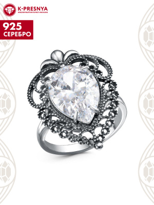 Кольцо серебро 925 пробы, покрытие - оксидирование, вставка - фианит (недрагоценный камень)