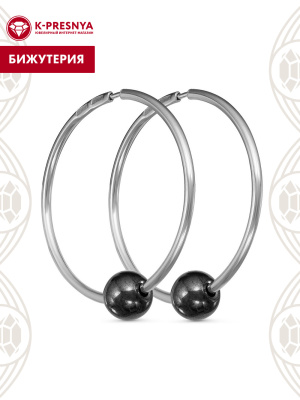 Серьги бижутерия, покрытие - серебрение, вставка - гематит