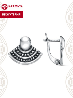 Серьги бижутерия, покрытие - серебрение с оксидированием, без вставок