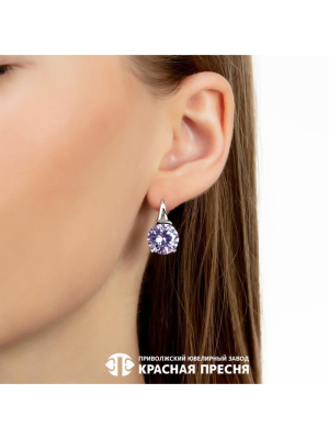 Серьги серебро 925 пробы, покрытие - родирование, вставка - фианит (недрагоценный камень)