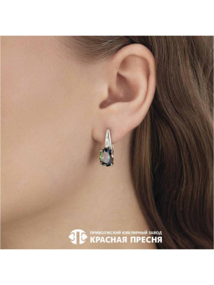 Серьги серебро 925 пробы, покрытие - платинирование, вставка - фианит (недрагоценный камень)