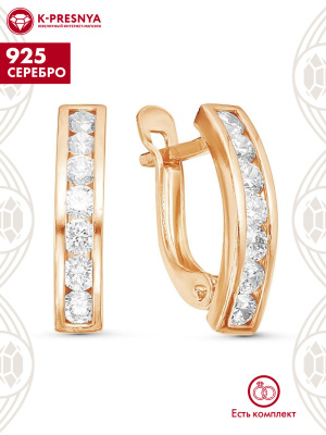 Серьги серебро 925 пробы, покрытие - золочение, вставка - фианит (недрагоценный камень)