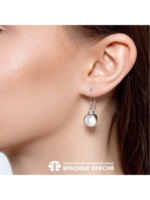 Серьги серебро 925 пробы, покрытие - платинирование, вставка - имитация жемчуга