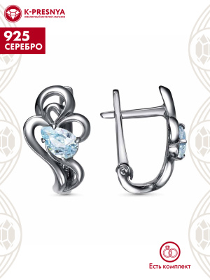 Серьги серебро 925 пробы, покрытие - оксидирование, вставка - фианит (недрагоценный камень)