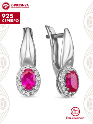 Серьги серебро 925 пробы, покрытие - родирование, вставка - синтетический корунд, фианит (недрагоценный камень)