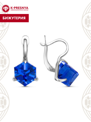 Серьги бижутерия, покрытие - серебрение с оксидированием, вставка - ювелирное стекло европейской огранки